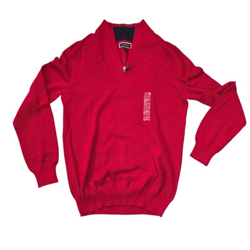 🆕️ *NWT* Club‎ Room Mens Red Textured Knit 1/4 Zip Pullover Sweater Medium